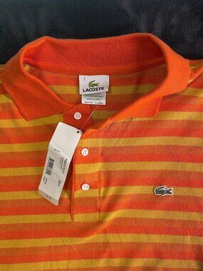 Lacoste Polo Shirt Size 7 XL Cotton Mustard Stripe Orange Yellow